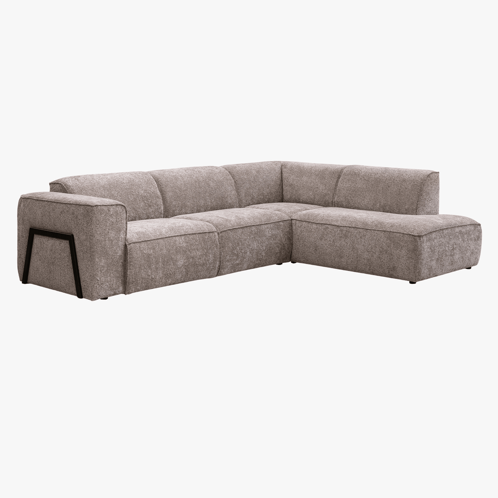 AMANDA Canapé d'angle en tissu taupe avec détail métal noir - Angle droit - AMIRELLI