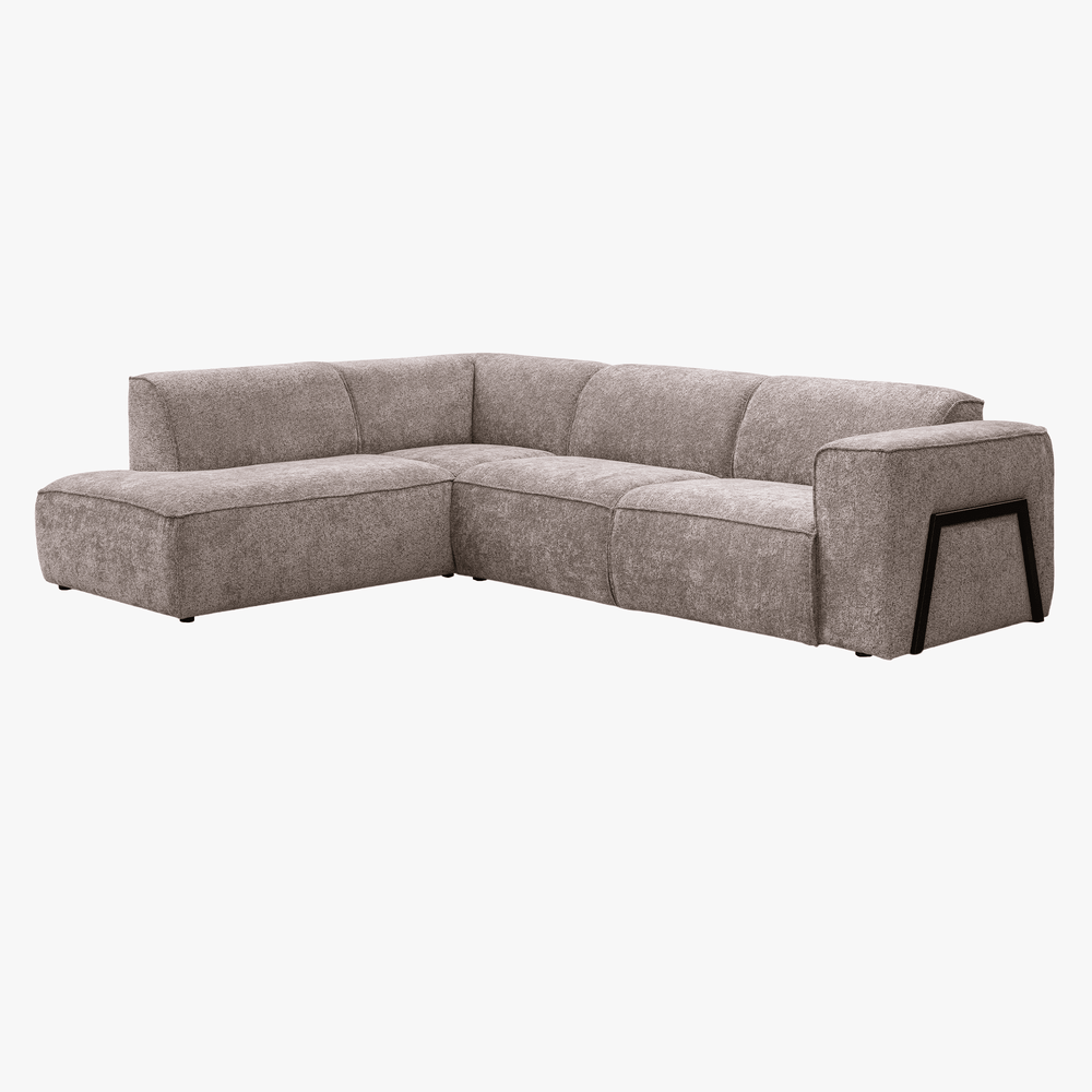 AMANDA Canapé d'angle en tissu taupe avec détail métal noir - Angle gauche - AMIRELLI
