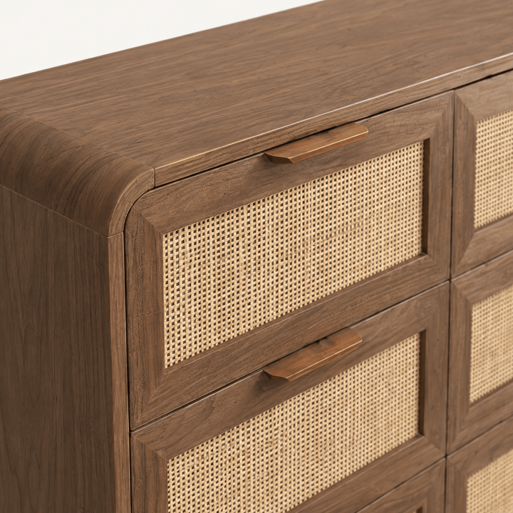 ASMARA – Commode 9 Tiroirs en Bois et Cannage - AMIRELLI