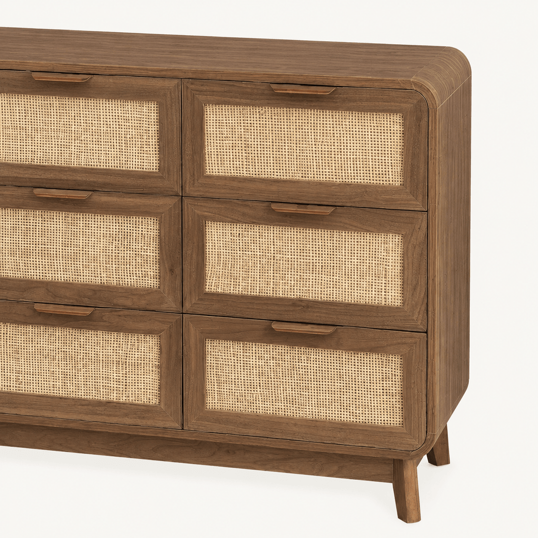 ASMARA – Commode 9 Tiroirs en Bois et Cannage - AMIRELLI