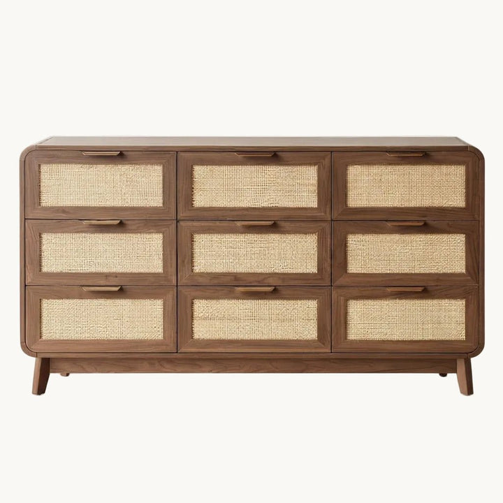 ASMARA – Commode 9 Tiroirs en Bois et Cannage - AMIRELLI
