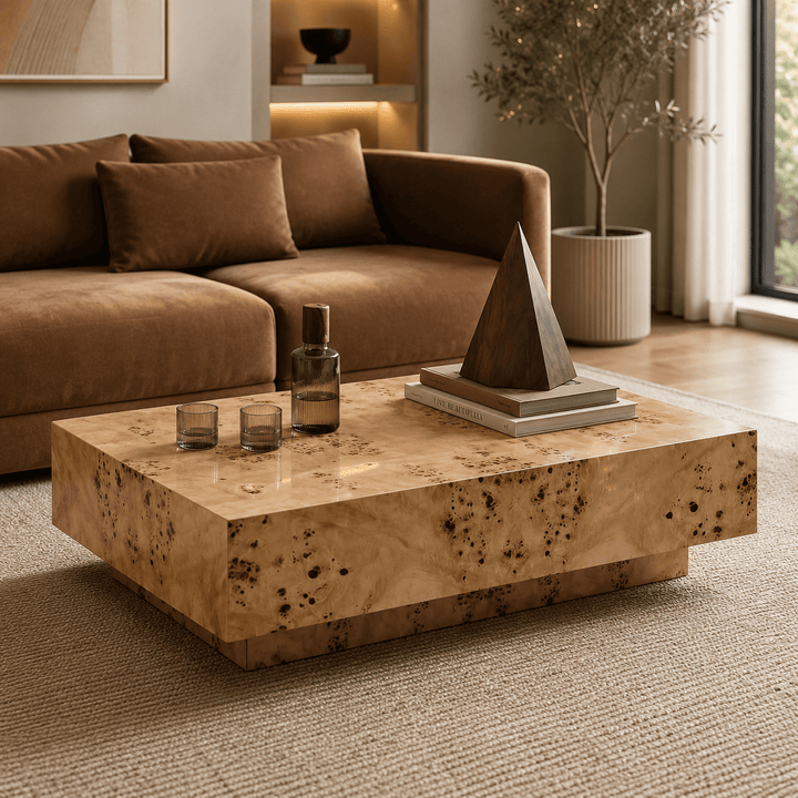 ASPEN – Table Basse Design en Loupe de Bois - AMIRELLI