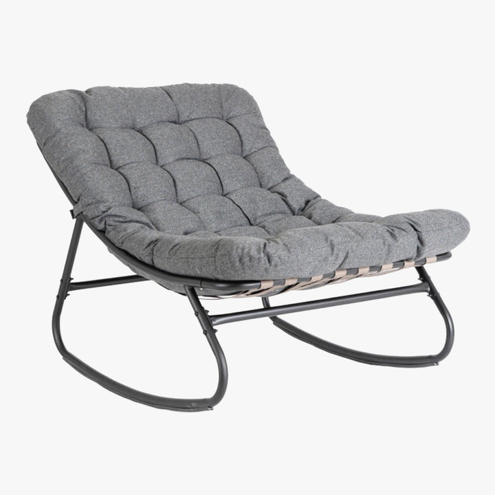 AURORA Fauteuil à bascule en tissu gris pieds en métal noir - AMIRELLI