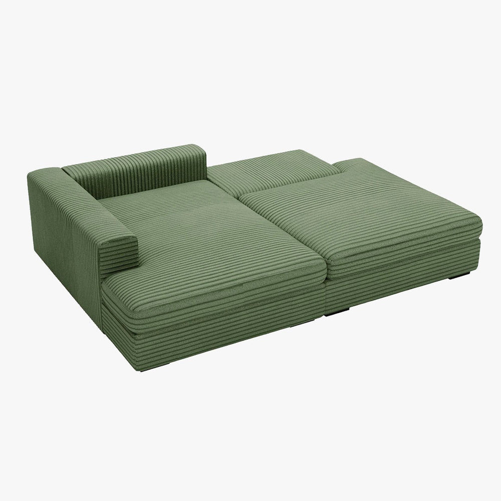 AYDA Canapé d'angle convertible avec coffre en velours gros côtelé vert - Angle gauche - AMIRELLI