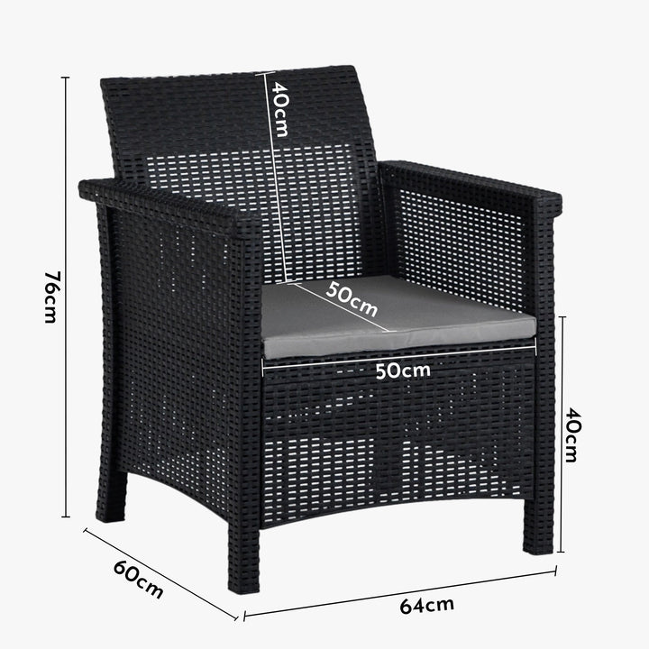BRENTA Ensemble de mobilier de jardin 4 places avec table noir - AMIRELLI
