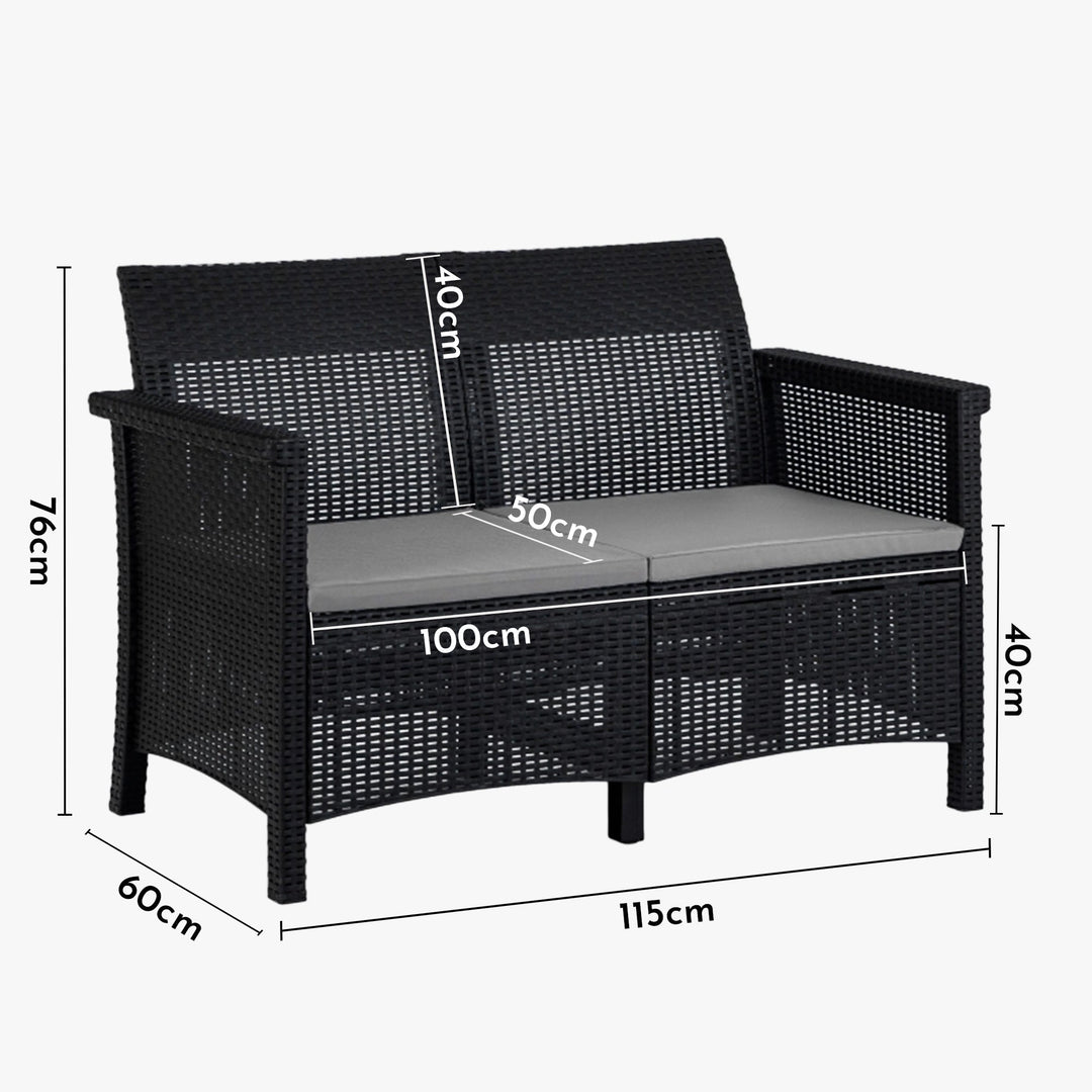 BRENTA Ensemble de mobilier de jardin 4 places avec table noir - AMIRELLI