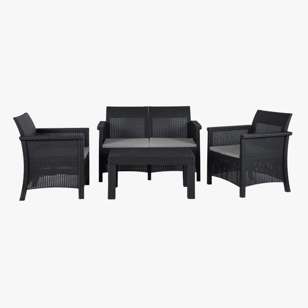 BRENTA Ensemble de mobilier de jardin 4 places avec table noir - AMIRELLI