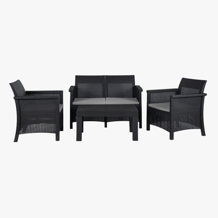 BRENTA Ensemble de mobilier de jardin 4 places avec table noir - AMIRELLI