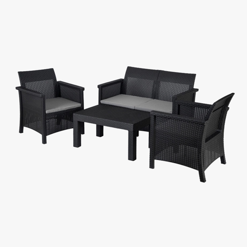 BRENTA Ensemble de mobilier de jardin 4 places avec table noir - AMIRELLI