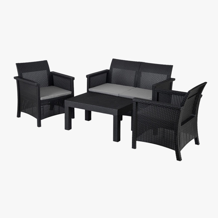 BRENTA Ensemble de mobilier de jardin 4 places avec table noir - AMIRELLI