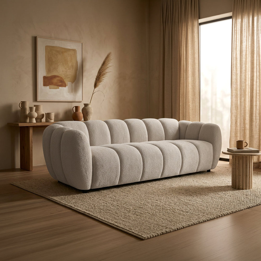 CAMILLE Canapé 3 places en tissu beige - AMIRELLI