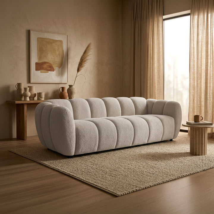 CAMILLE Canapé 3 places en tissu beige - AMIRELLI