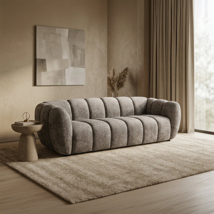 CAMILLE Canapé 3 places en tissu taupe - AMIRELLI