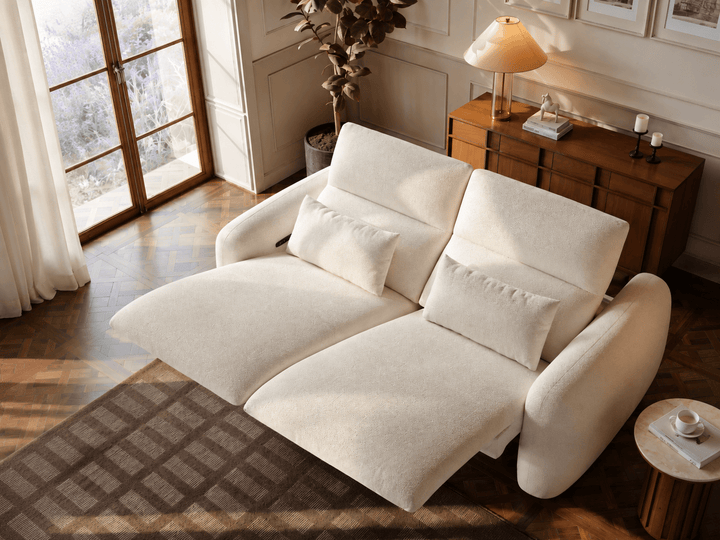 Canapé inclinable électrique zéro gravité en chenille 226 cm 2 places avec oreillers et port USB - AMIRELLI