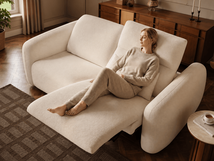Canapé inclinable électrique zéro gravité en chenille 226 cm 2 places avec oreillers et port USB - AMIRELLI