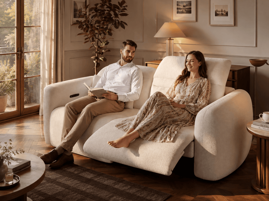 Canapé inclinable électrique zéro gravité en chenille 226 cm 2 places avec oreillers et port USB - AMIRELLI