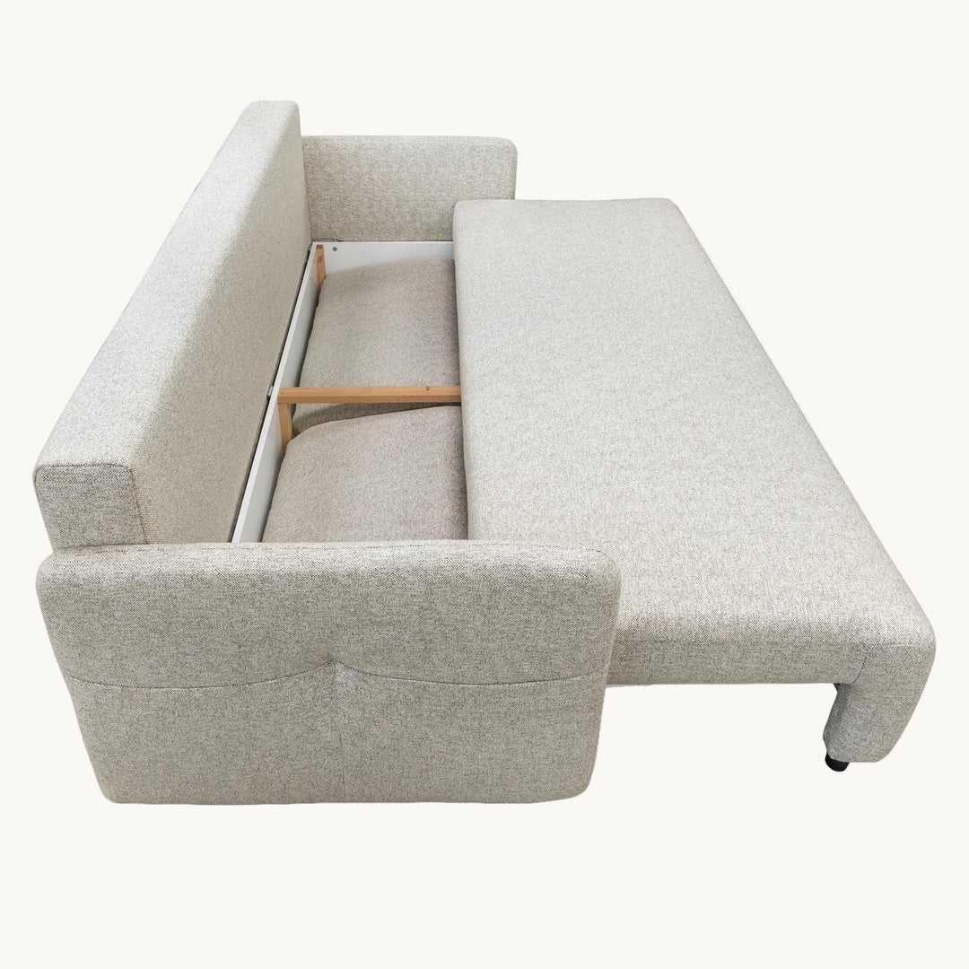 CARLA Canapé 3 places convertible en tissu beige - AMIRELLI