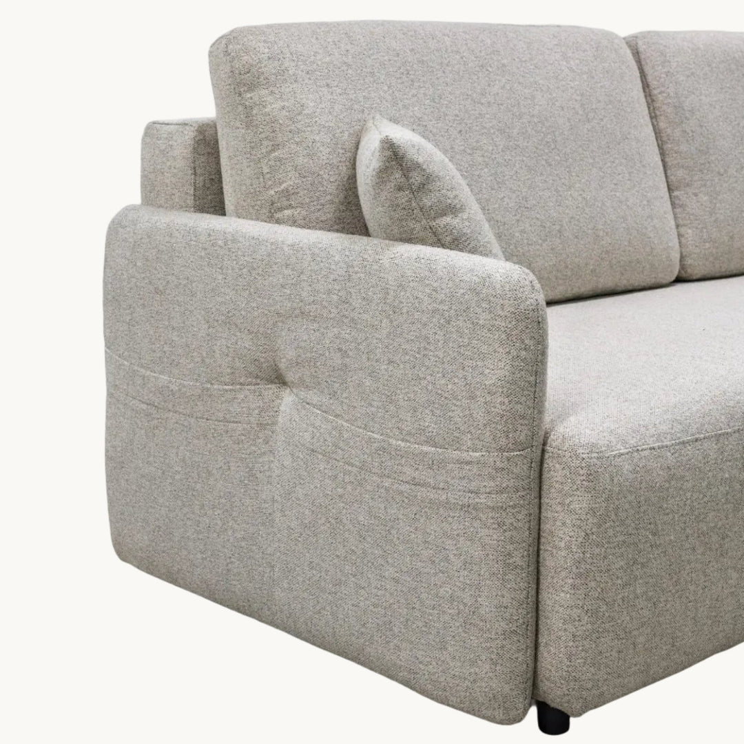 CARLA Canapé 3 places convertible en tissu beige - AMIRELLI