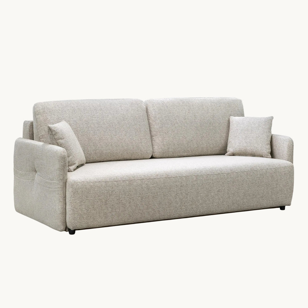 CARLA Canapé 3 places convertible en tissu beige - AMIRELLI