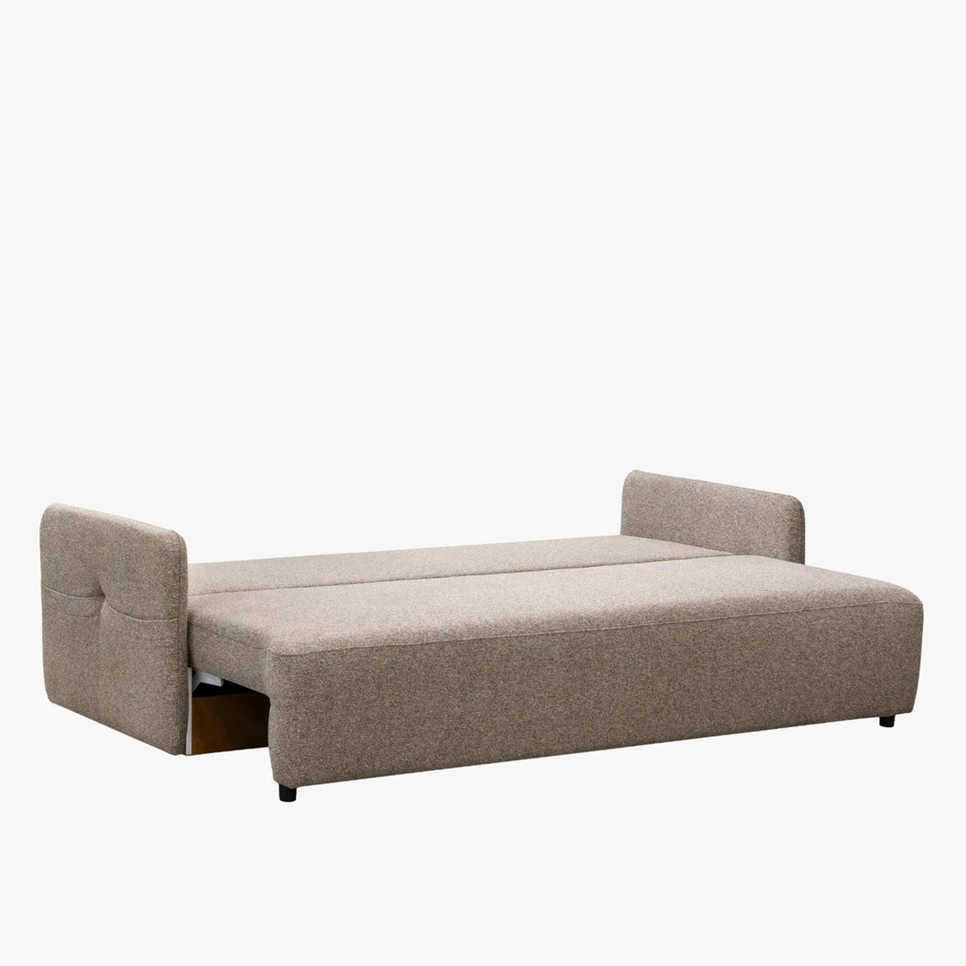 CARLA Canapé 3 places convertible en tissu taupe - AMIRELLI
