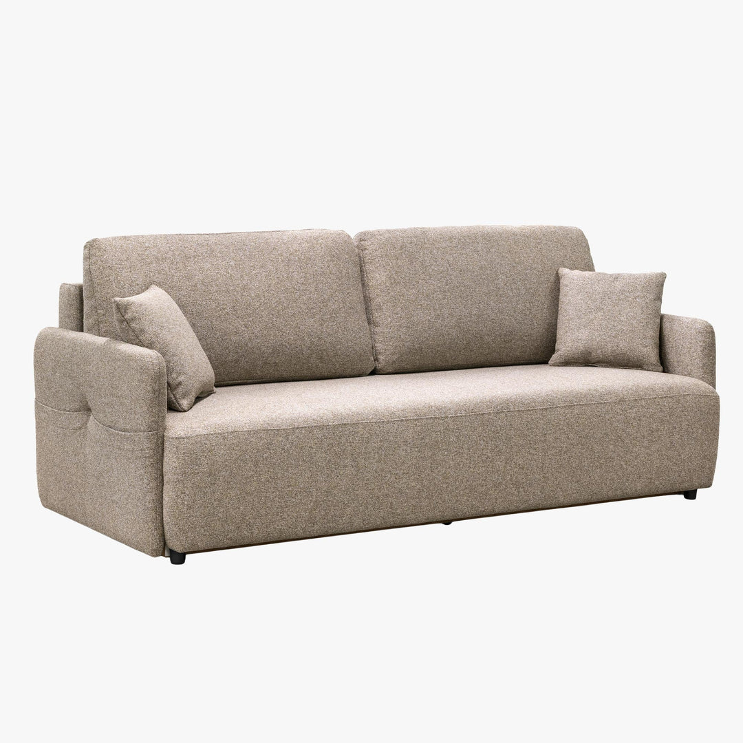 CARLA Canapé 3 places convertible en tissu taupe - AMIRELLI