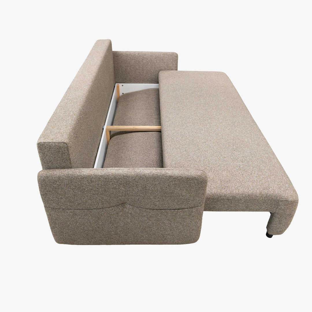 CARLA Canapé 3 places convertible en tissu taupe - AMIRELLI