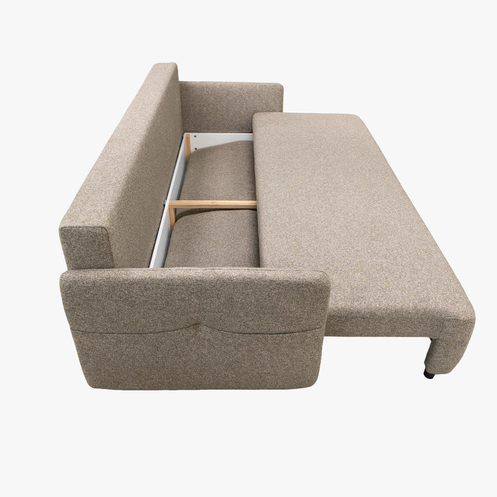 CARLA Canapé 3 places convertible en tissu taupe - AMIRELLI