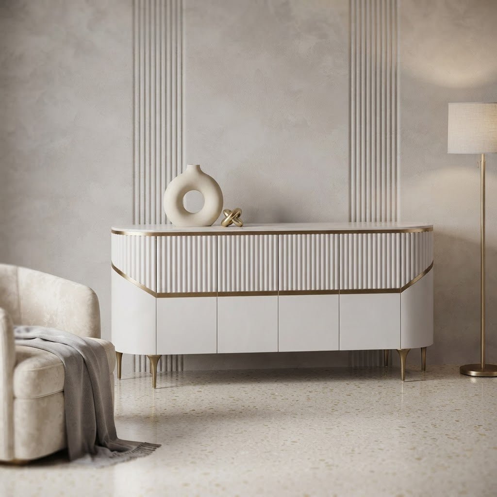 DALIAN – Buffet Design 4 Portes Blanc & Doré - AMIRELLI