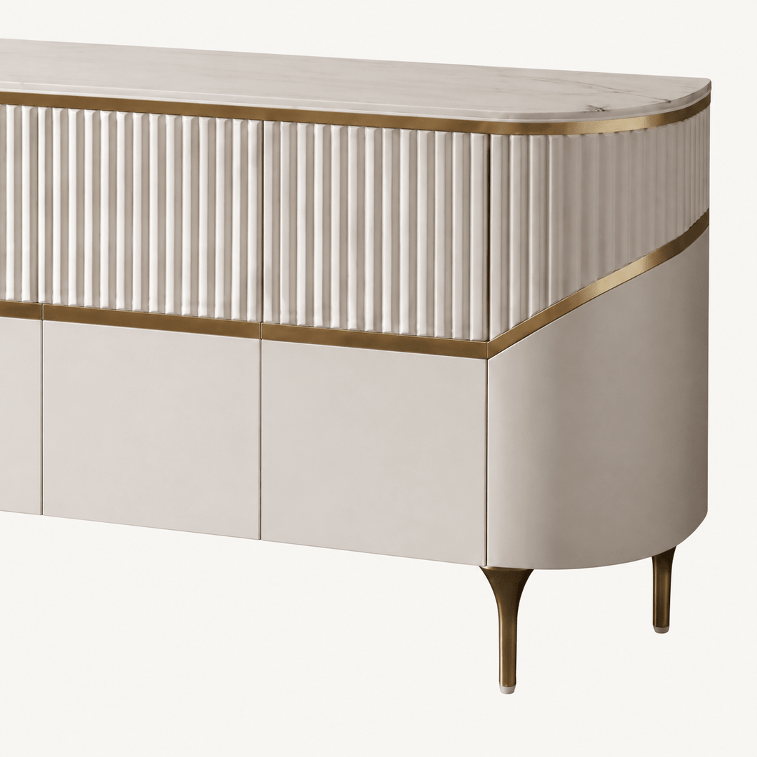 DALIAN – Buffet Design 4 Portes Blanc &amp; Doré - AMIRELLI