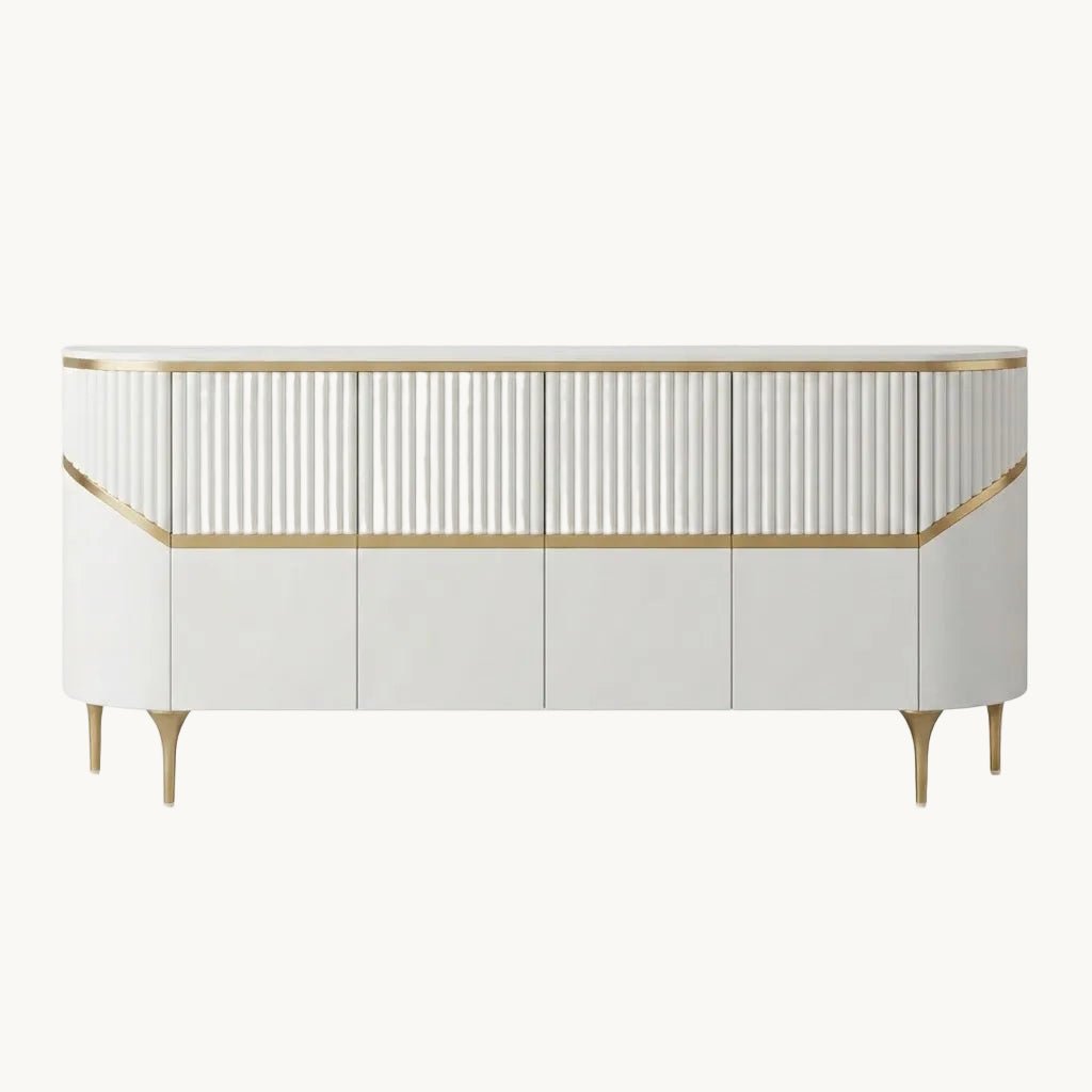 DALIAN – Buffet Design 4 Portes Blanc &amp; Doré - AMIRELLI