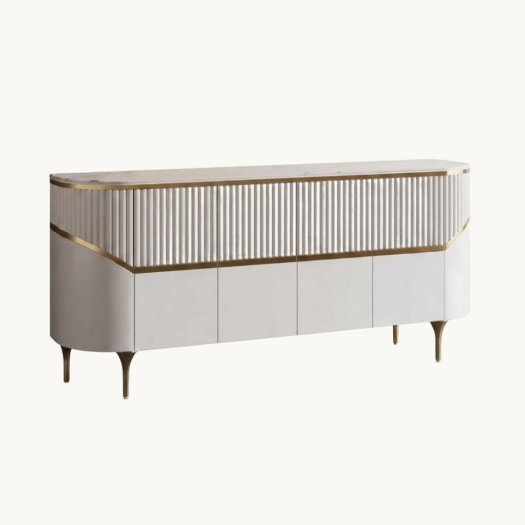 DALIAN – Buffet Design 4 Portes Blanc &amp; Doré - AMIRELLI