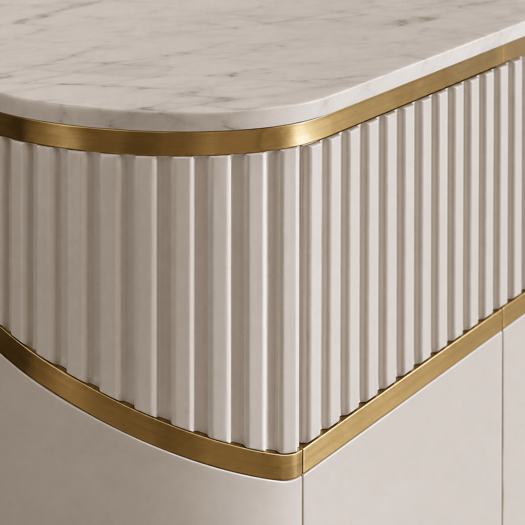 DALIAN – Buffet Design 4 Portes Blanc &amp; Doré - AMIRELLI