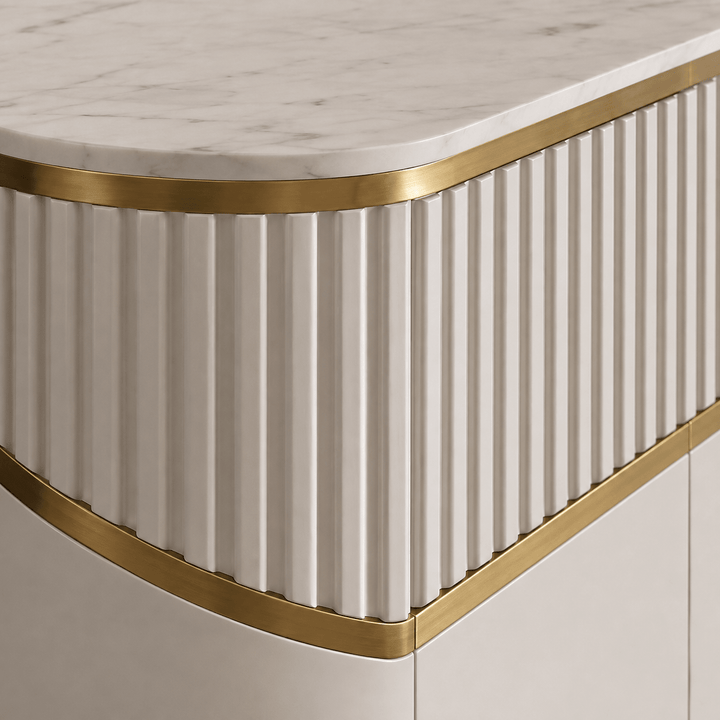 DALIAN – Buffet Design 4 Portes Blanc &amp; Doré - AMIRELLI