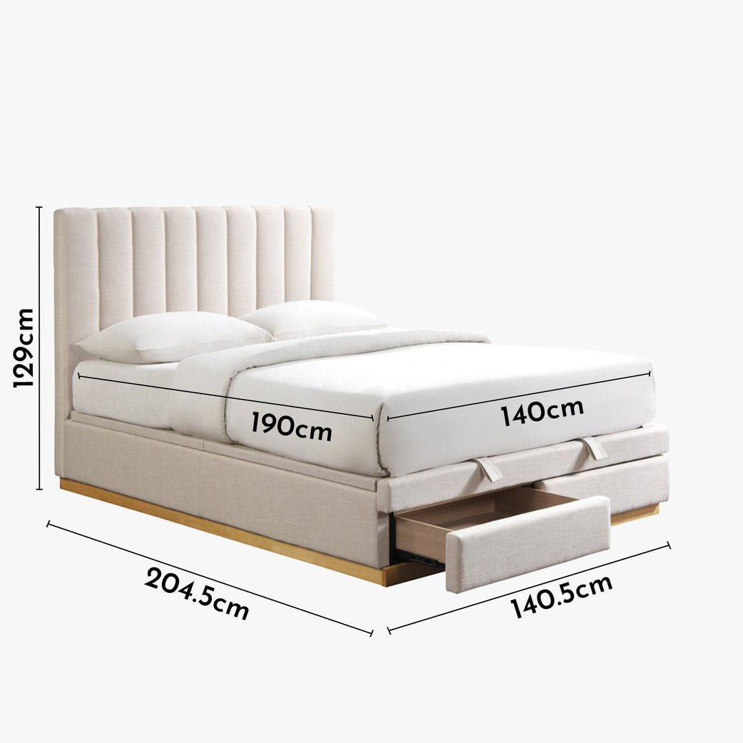 DANIEL Lit double en tissu beige avec coffre et 2 tiroirs 140x190 cm - AMIRELLI