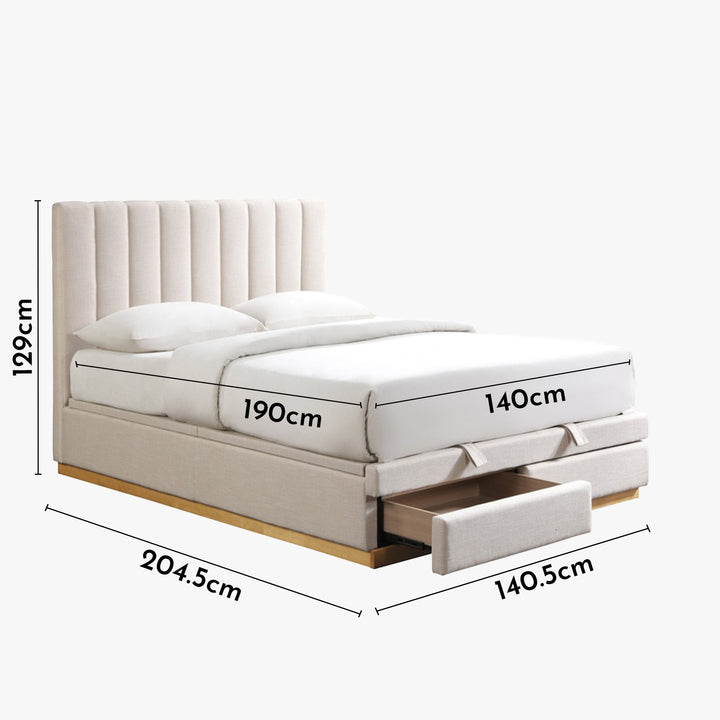 DANIEL Lit double en tissu beige avec coffre et 2 tiroirs 140x190 cm - AMIRELLI