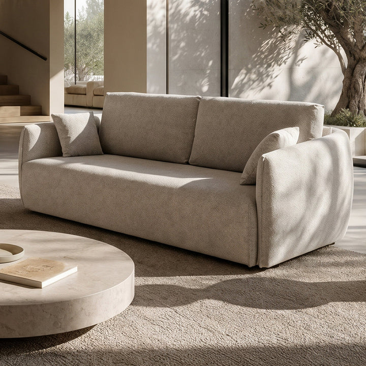 DAYLA Canapé 3 places convertible en tissu beige - AMIRELLI