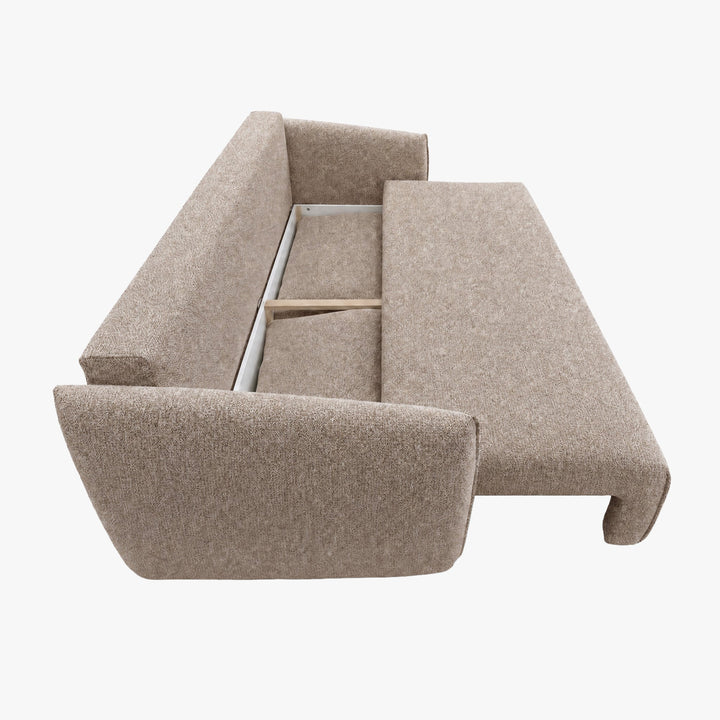 DAYLA Canapé 3 places convertible en tissu taupe - AMIRELLI