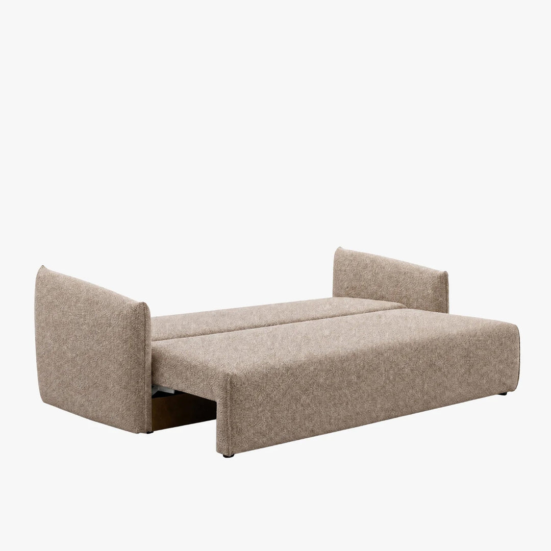 DAYLA Canapé 3 places convertible en tissu taupe - AMIRELLI