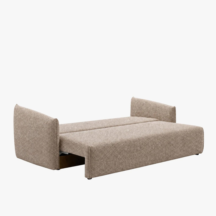 DAYLA Canapé 3 places convertible en tissu taupe - AMIRELLI