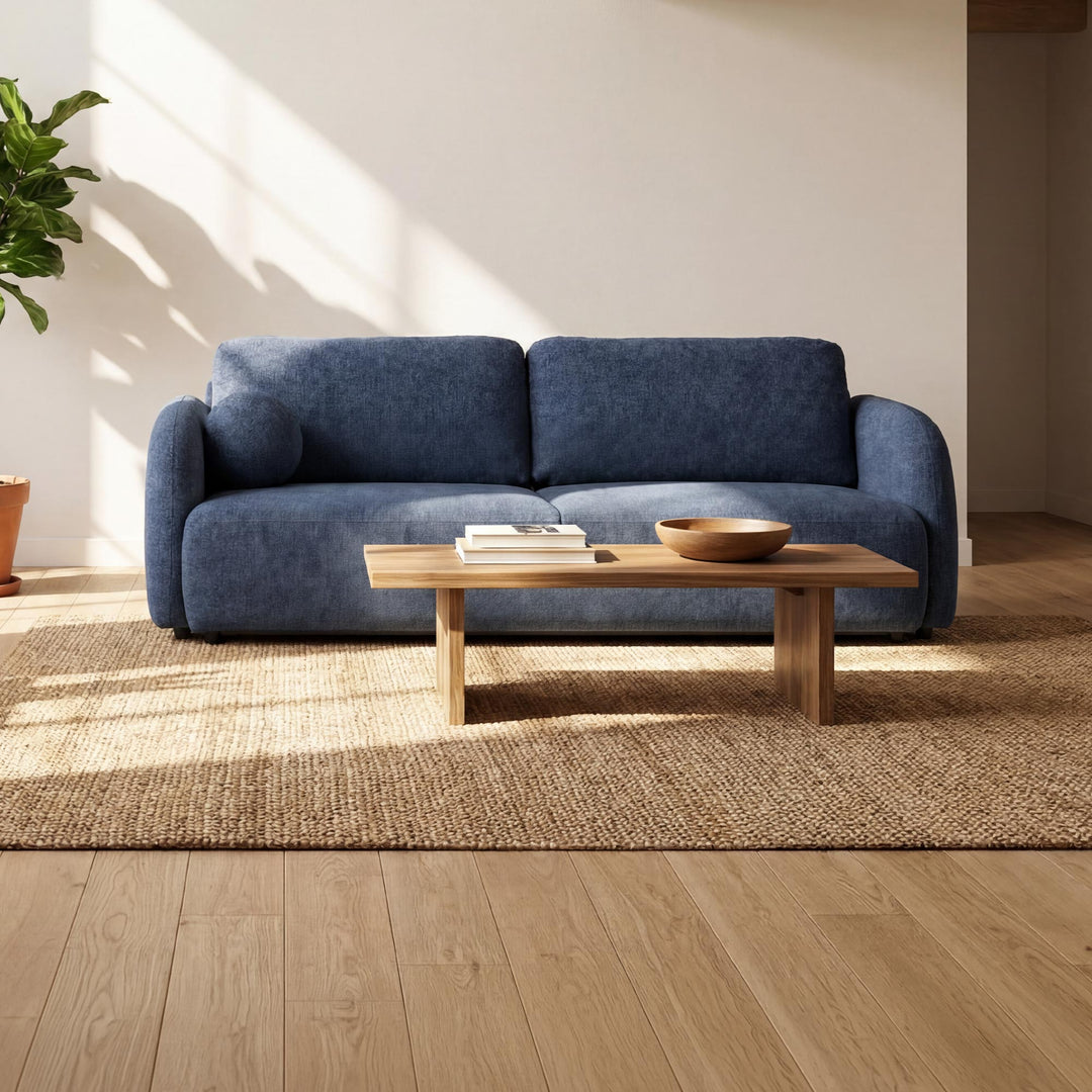 DRIXY Canapé 3 places convertible avec coffre en tissu bleu foncé - AMIRELLI