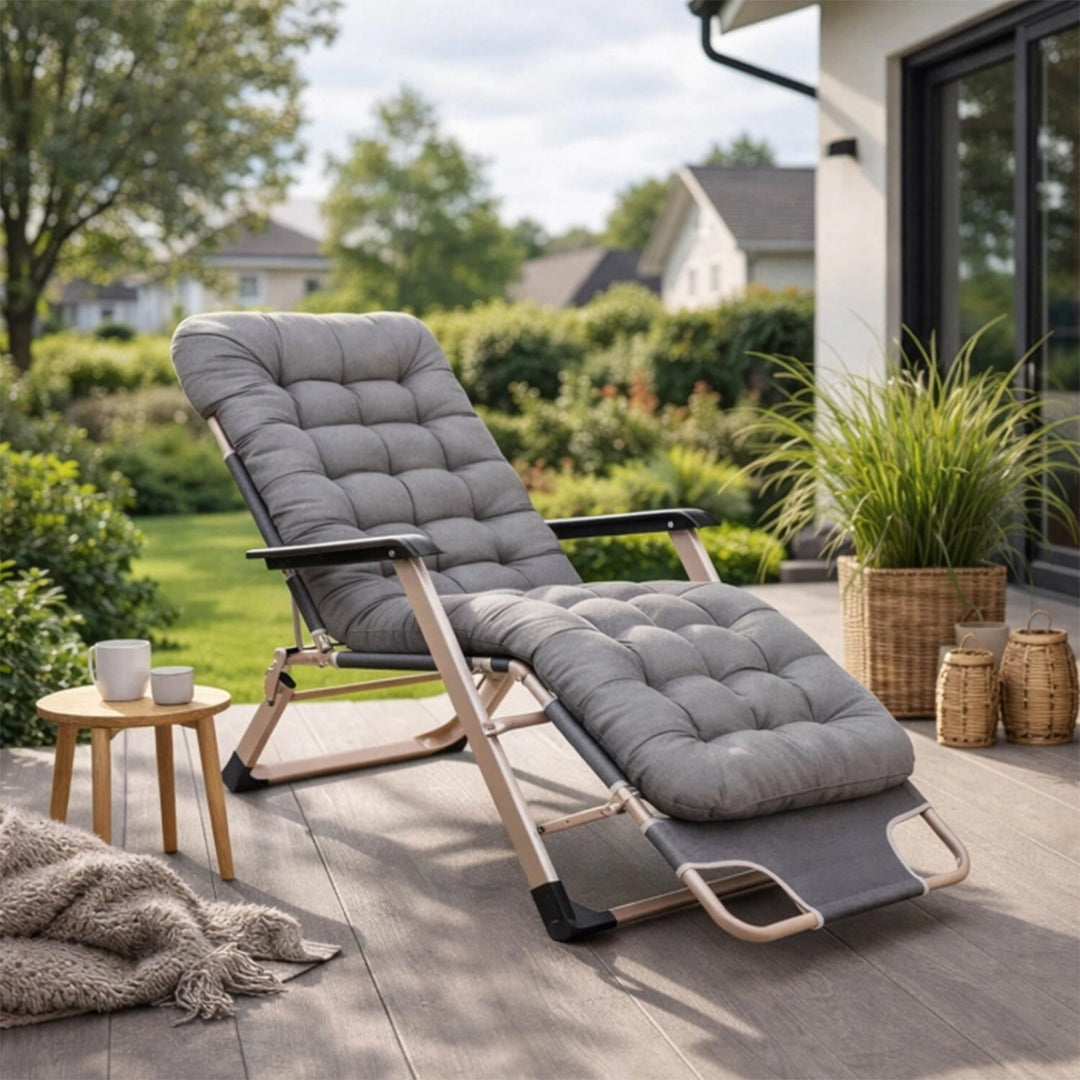 EDISON Fauteuil inclinable en tissu gris pieds en métal beige - AMIRELLI