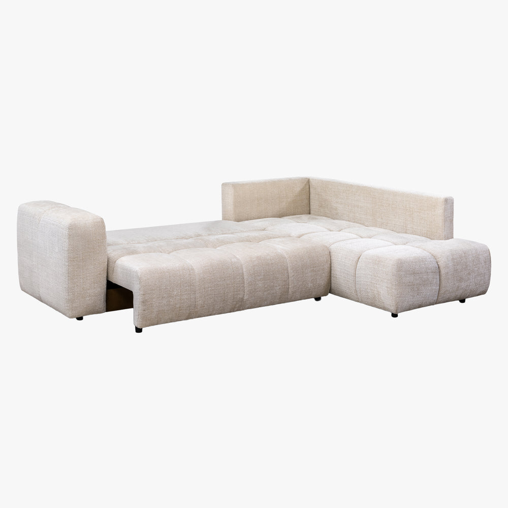 FANY Canapé d'angle convertible en tissu beige - Angle droit - AMIRELLI
