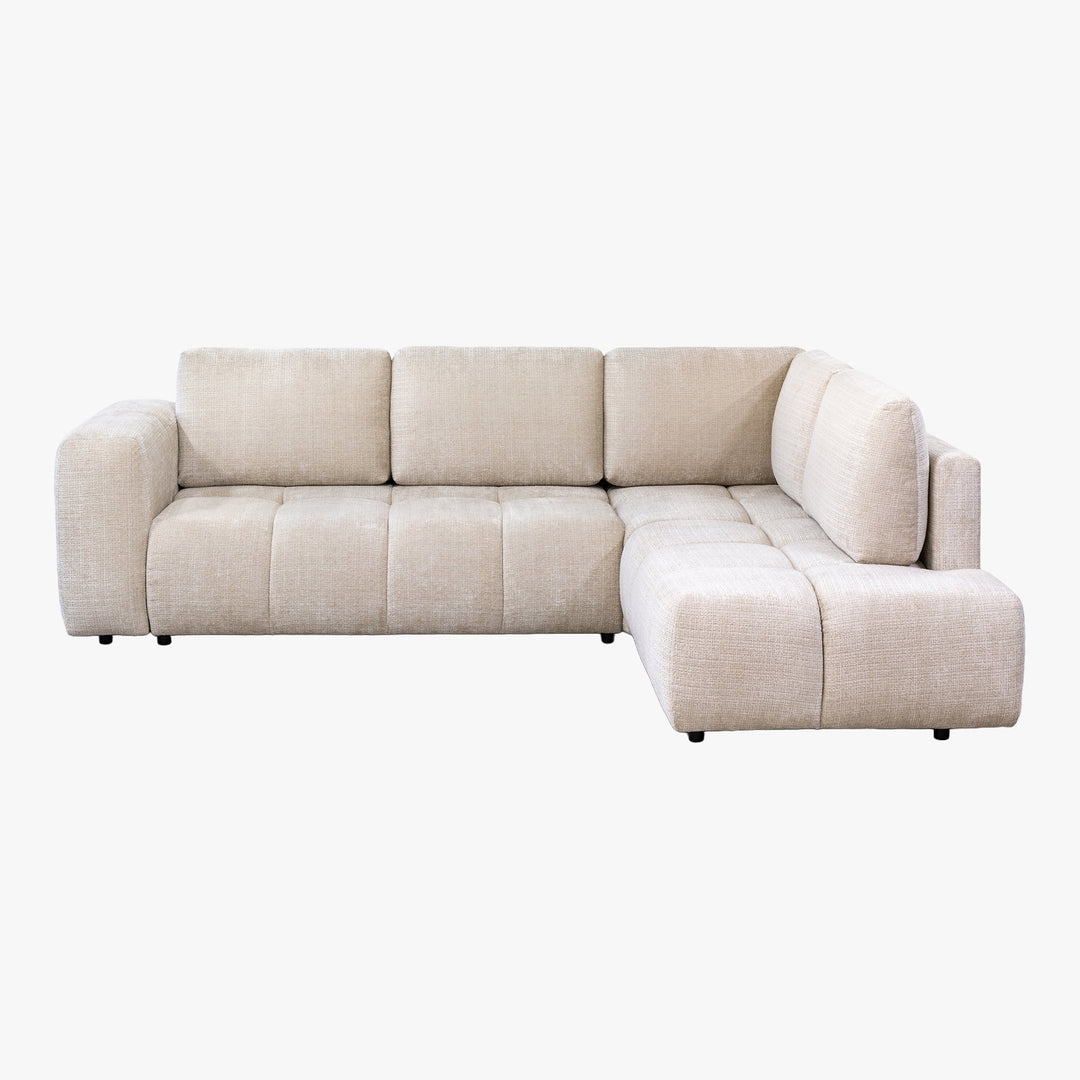 FANY Canapé d'angle convertible en tissu beige - Angle droit - AMIRELLI