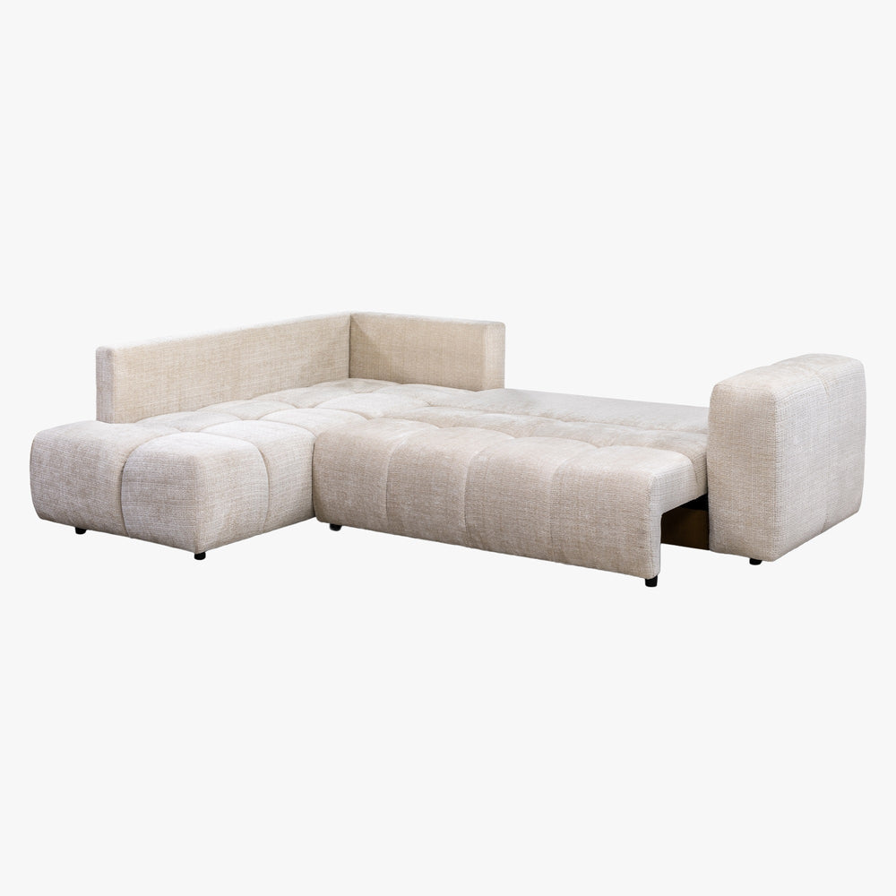 FANY Canapé d'angle convertible en tissu beige - Angle gauche - AMIRELLI