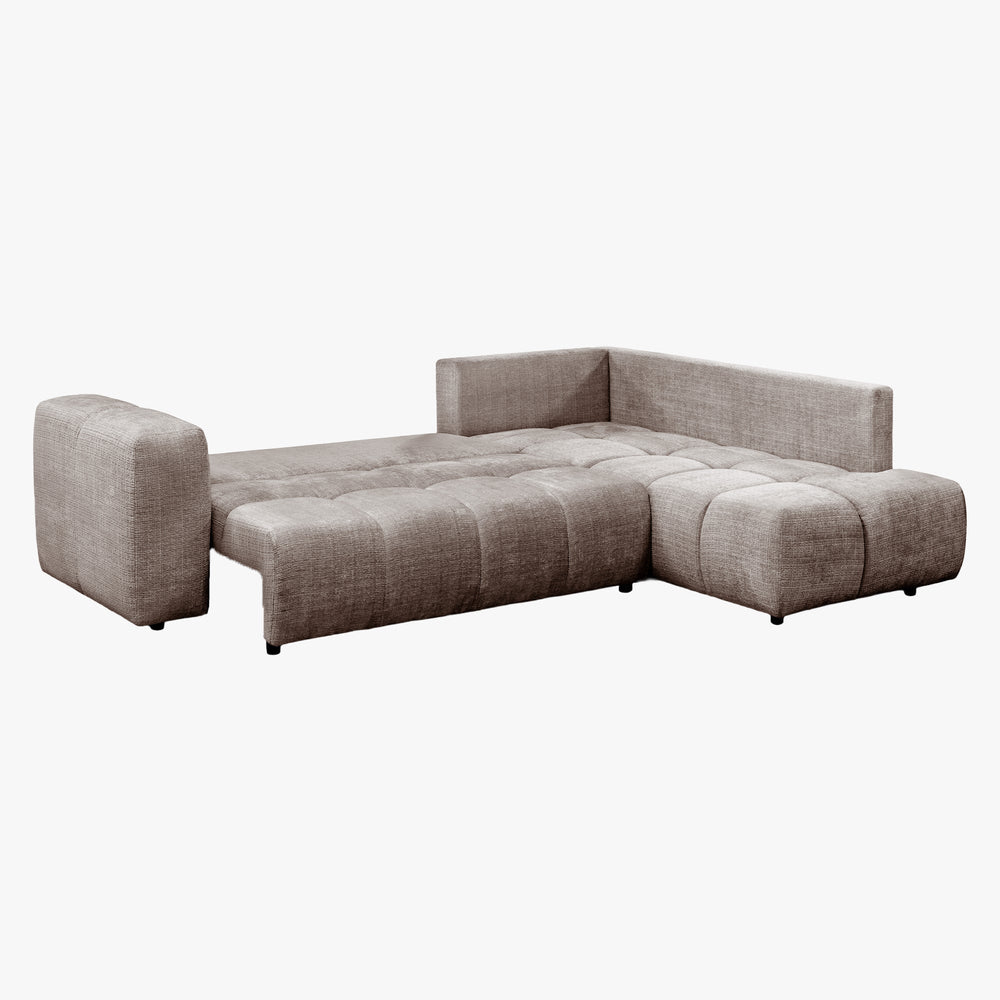 FANY Canapé d'angle convertible en tissu taupe - Angle droit - AMIRELLI