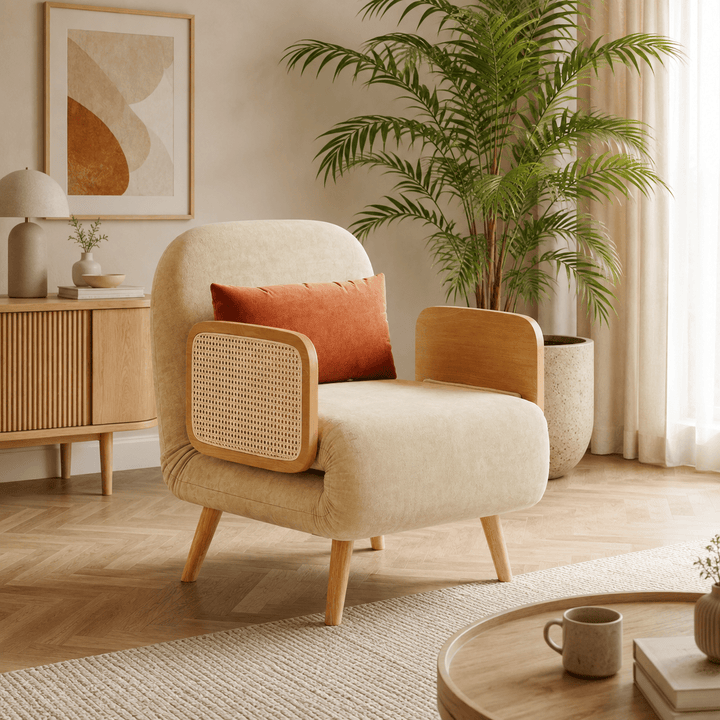 Fauteuil convertible 1 place en coton et lin avec dossier réglable, 70 cm - AMIRELLI