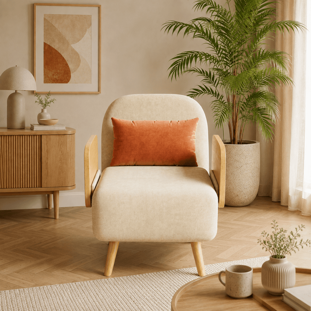 Fauteuil convertible 1 place en coton et lin avec dossier réglable, 70 cm - AMIRELLI