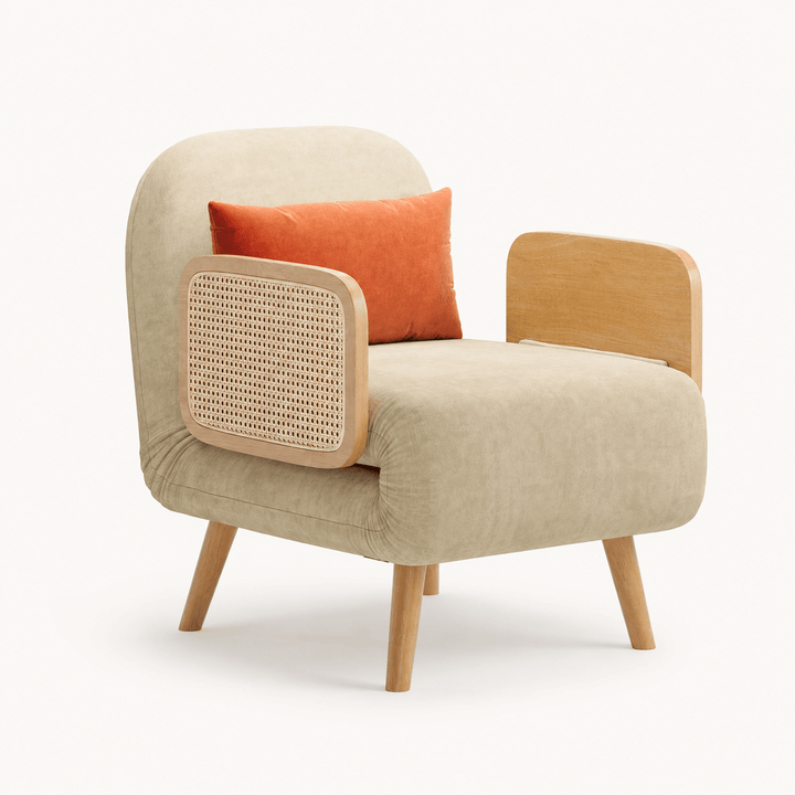 Fauteuil convertible 1 place en coton et lin avec dossier réglable, 70 cm - AMIRELLI