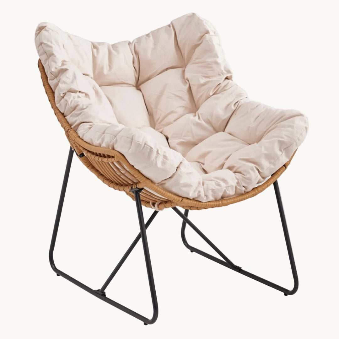 FINN Fauteuil de jardin beige pieds en métal noir - AMIRELLI