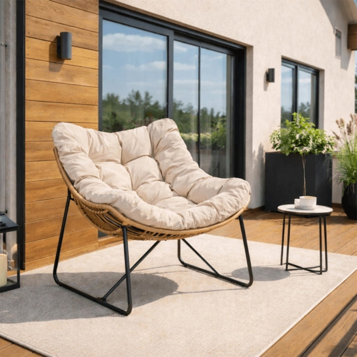 FINN Fauteuil de jardin beige pieds en métal noir - AMIRELLI